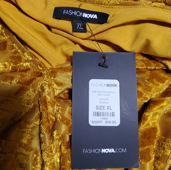 Fashion Nova Mustard Long Sleeve Deep V Neck Cutout Waist Mini Dress Size XL - Picture 7 of 11